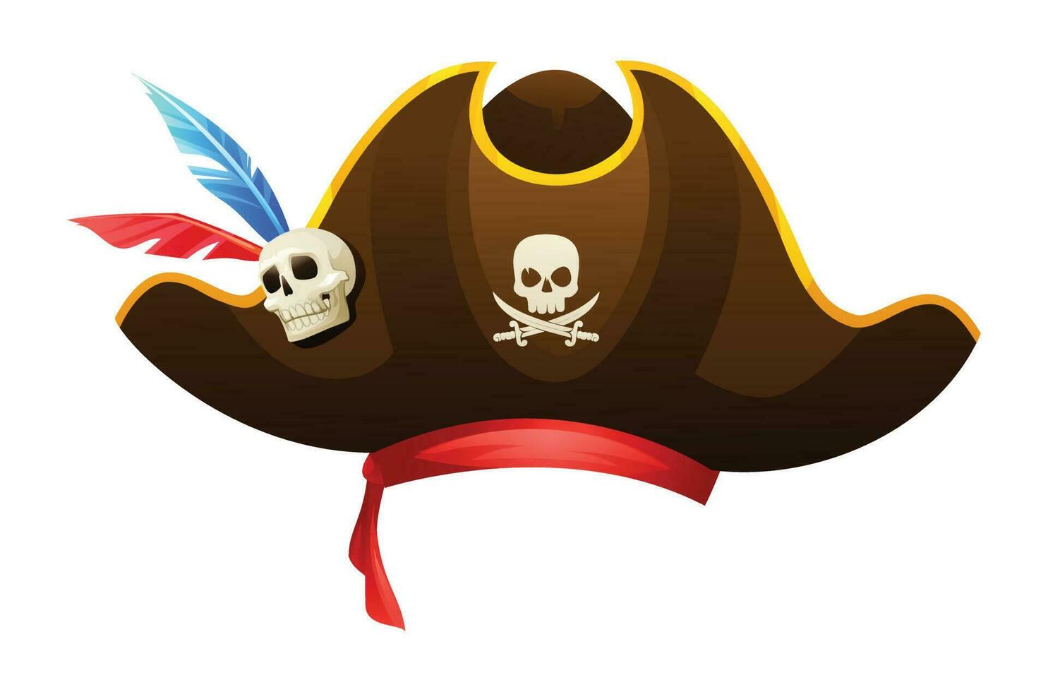Pirate hat with skull, crossbones and feathers vector illustration