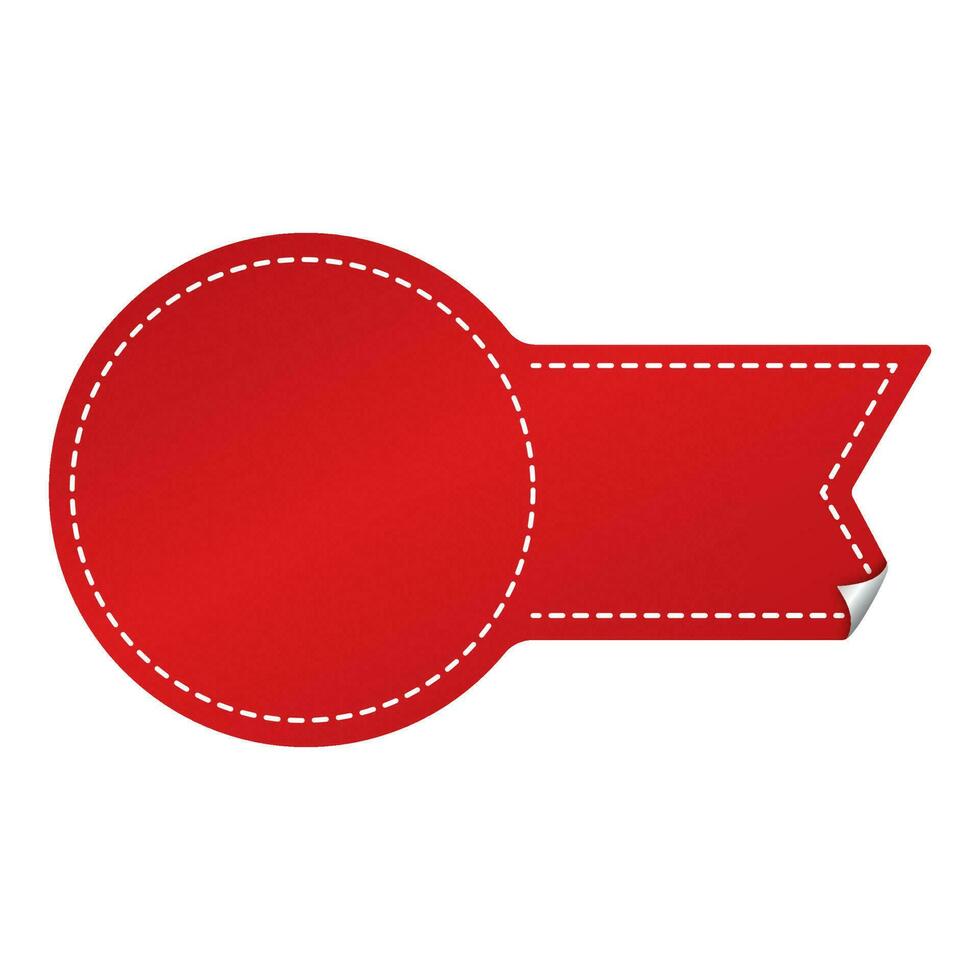 Red Empty Curl Paper Badge Or Label Element On White Background. vector