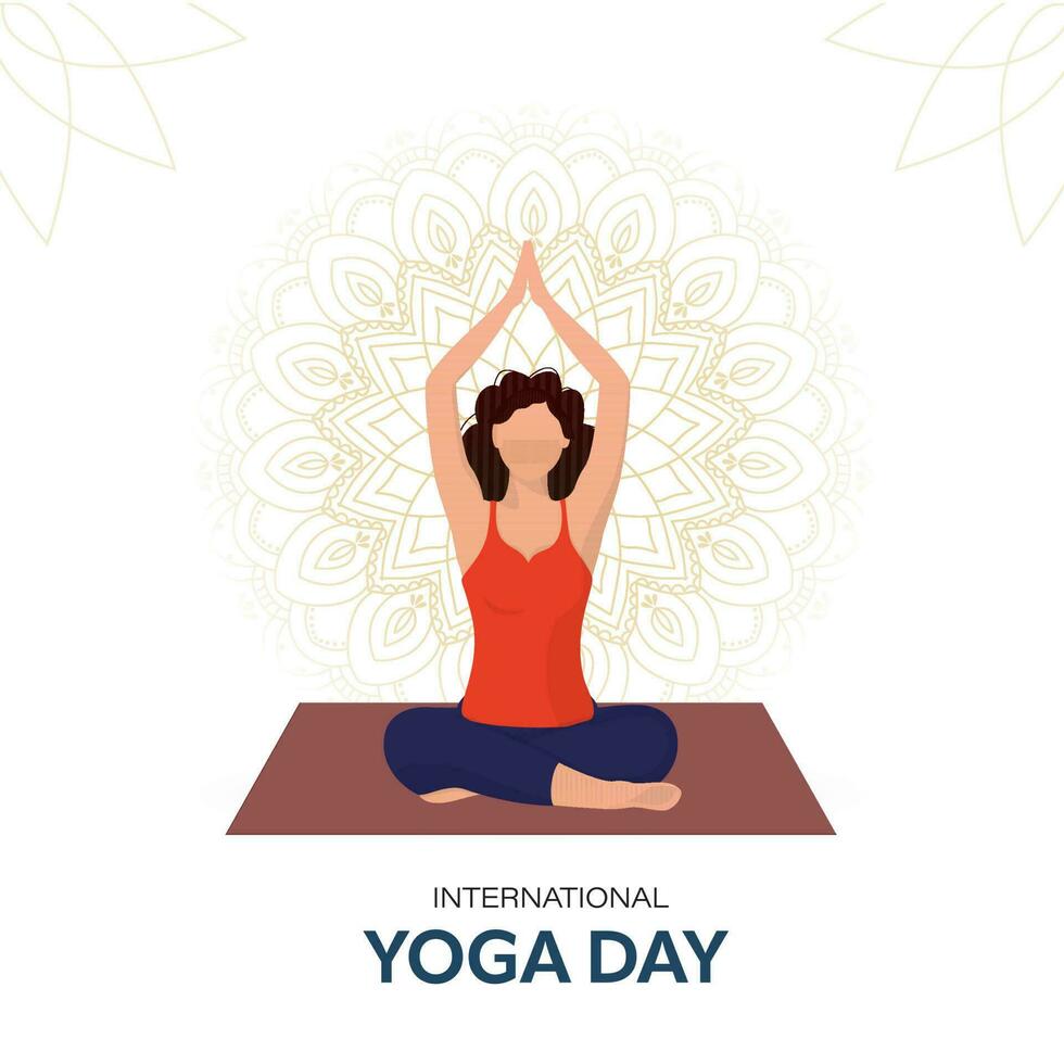 Faceless Young Woman Doing Exercise In Lotus pose Padmasana On The Occasion Of International Yoga Day. vector