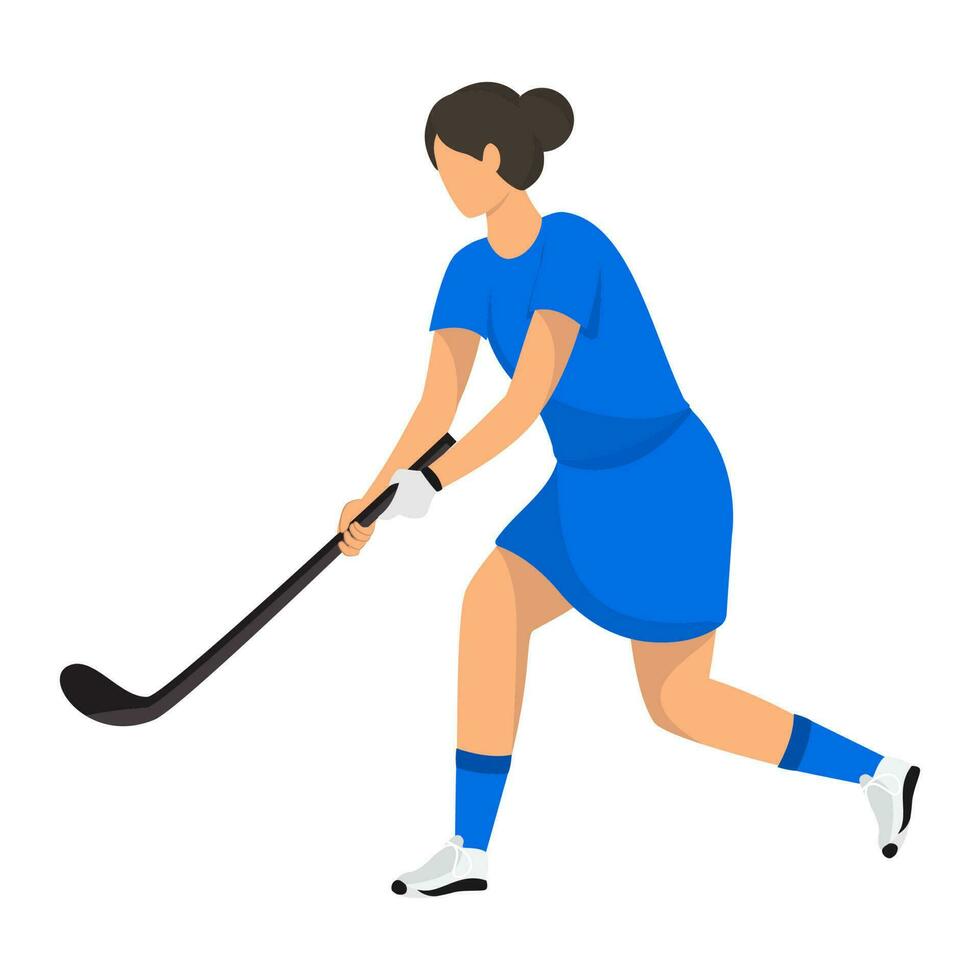 Faceless Female Hockey Player In Playing Pose On White Background. vector