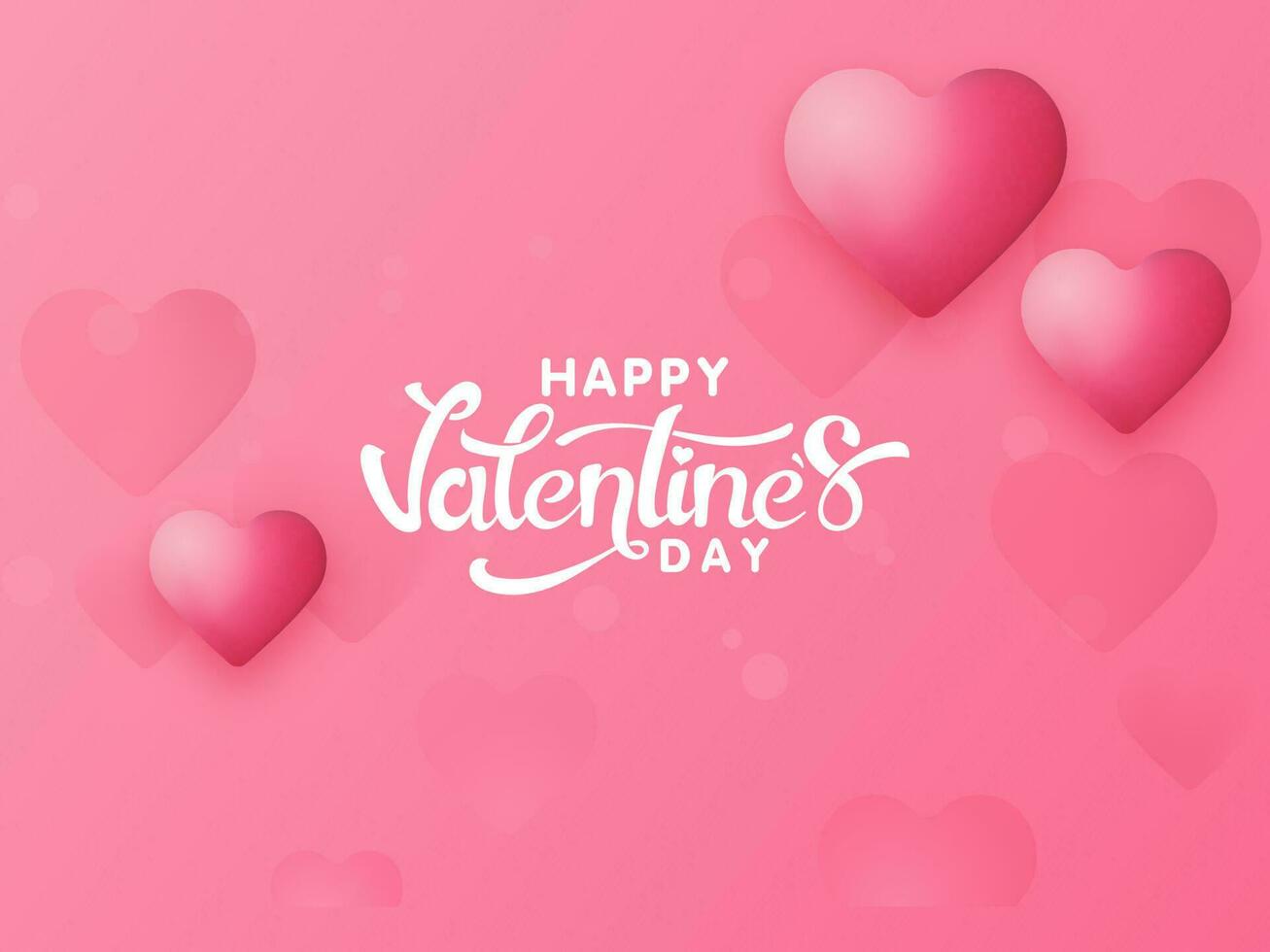 contento San Valentín día fuente con lustroso corazones decorado en rosado antecedentes. vector