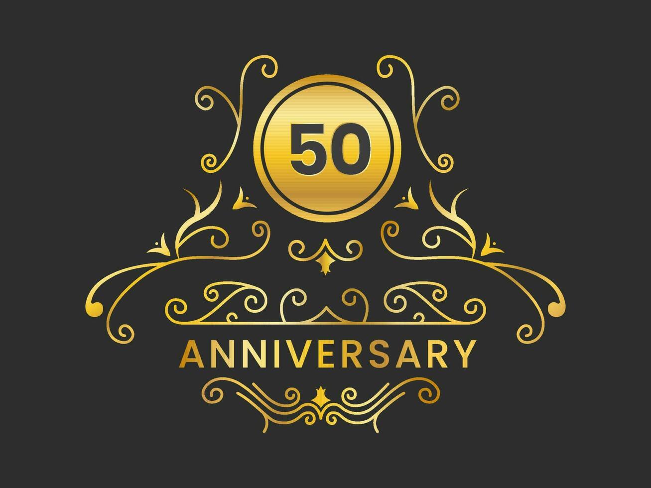 dorado 50 aniversario logo elegancia en negro antecedentes. vector