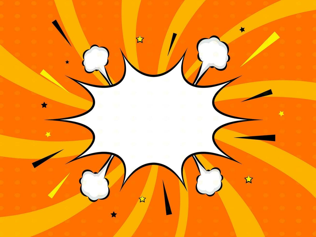 Empty Starburst Frame With Bubbles On Orange Rays Background. vector