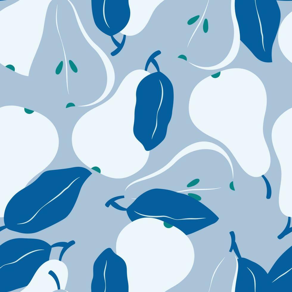 Seamless pattern with fruit shapes. Pears in blue and green. Colorful vector illustration.