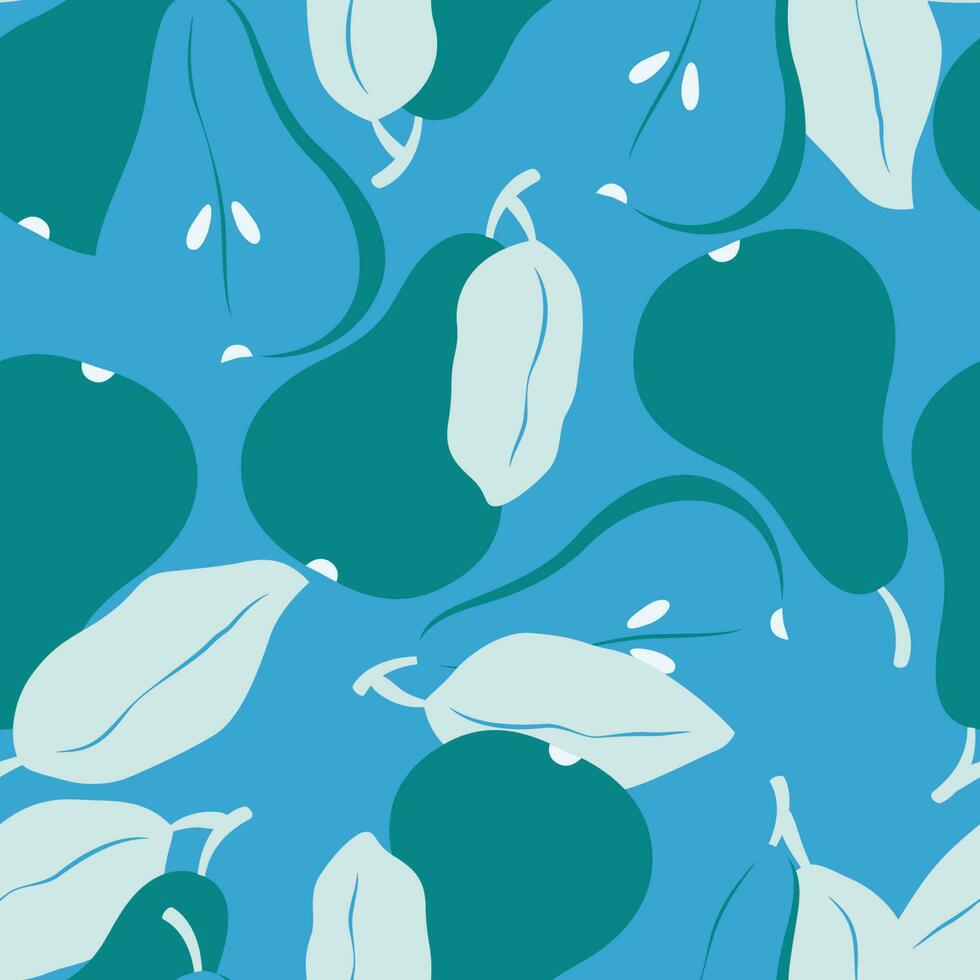 sin costura modelo con Fruta formas peras en azul y verde. vistoso vector ilustración.