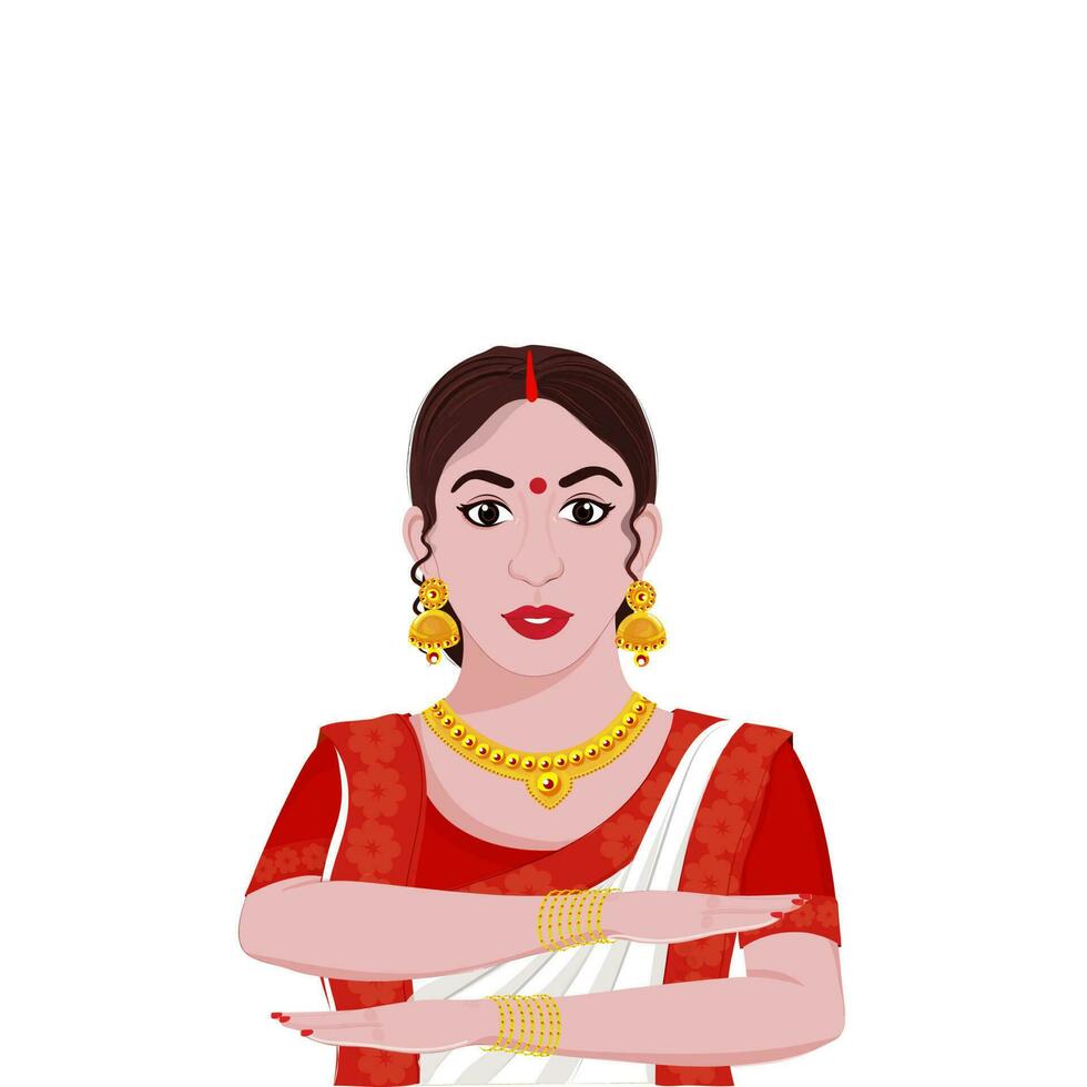 Bengali Woman Making Equality Arm Gesture In Traditional Attire. vector