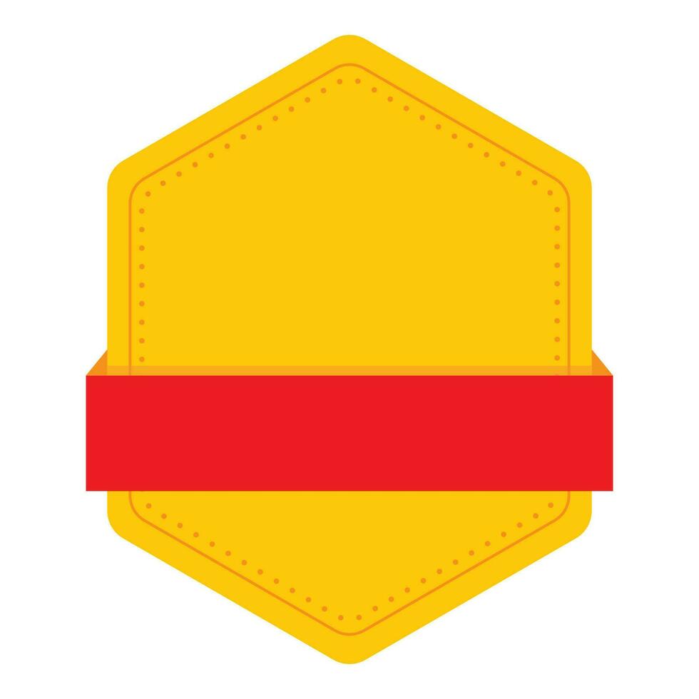 Empty Hexagon Badge With Ribbon Element In Yellow And Red Color. vector