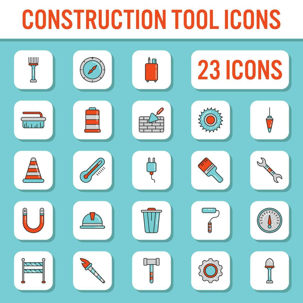 Colorful Construction Tool Icon Set In Flat Style. vector