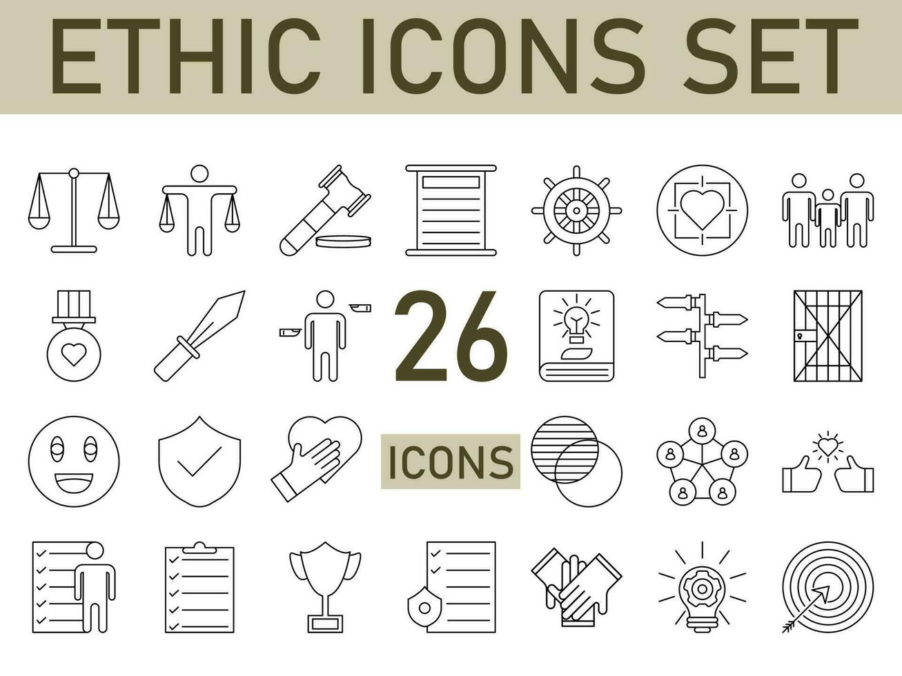 Black Line Art Set Of Ethic Icon In Flat Style. vector