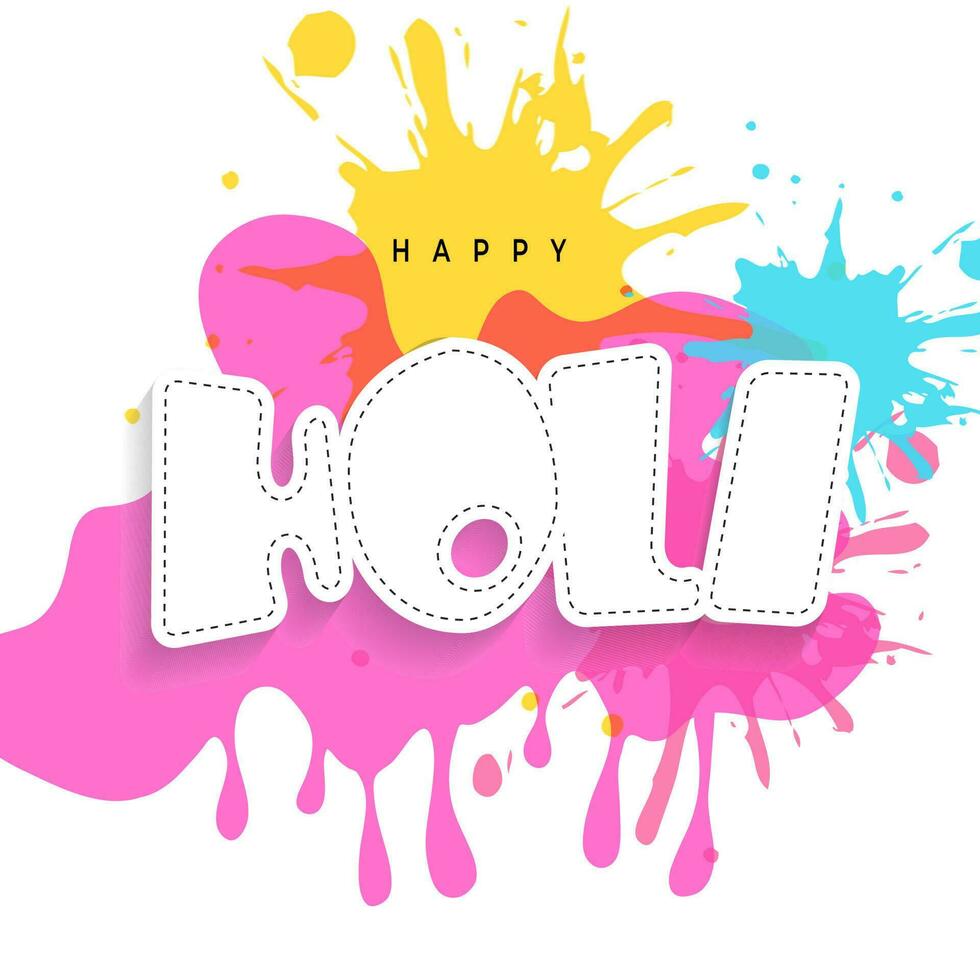 Indian festival of colours, Happy Holi concept with stylish text and watercolour splash on white background. vector
