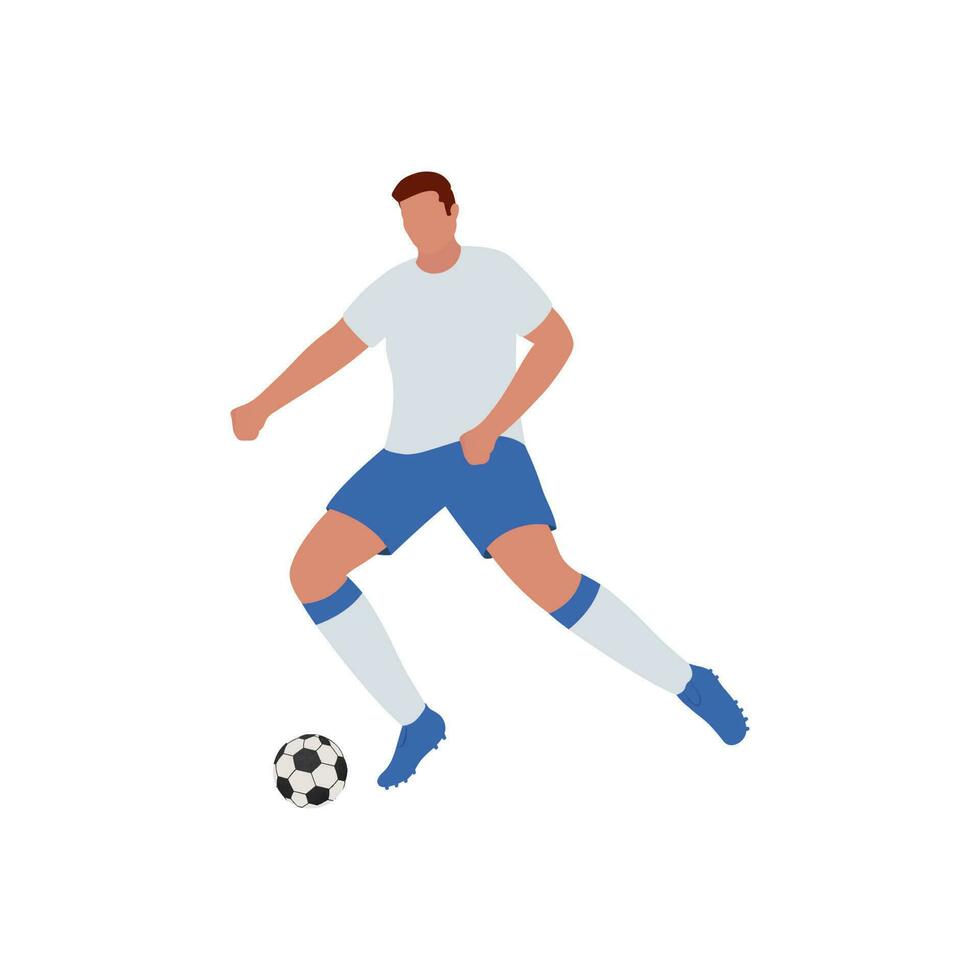 sin rostro fútbol jugador pateando pelota en blanco antecedentes. vector