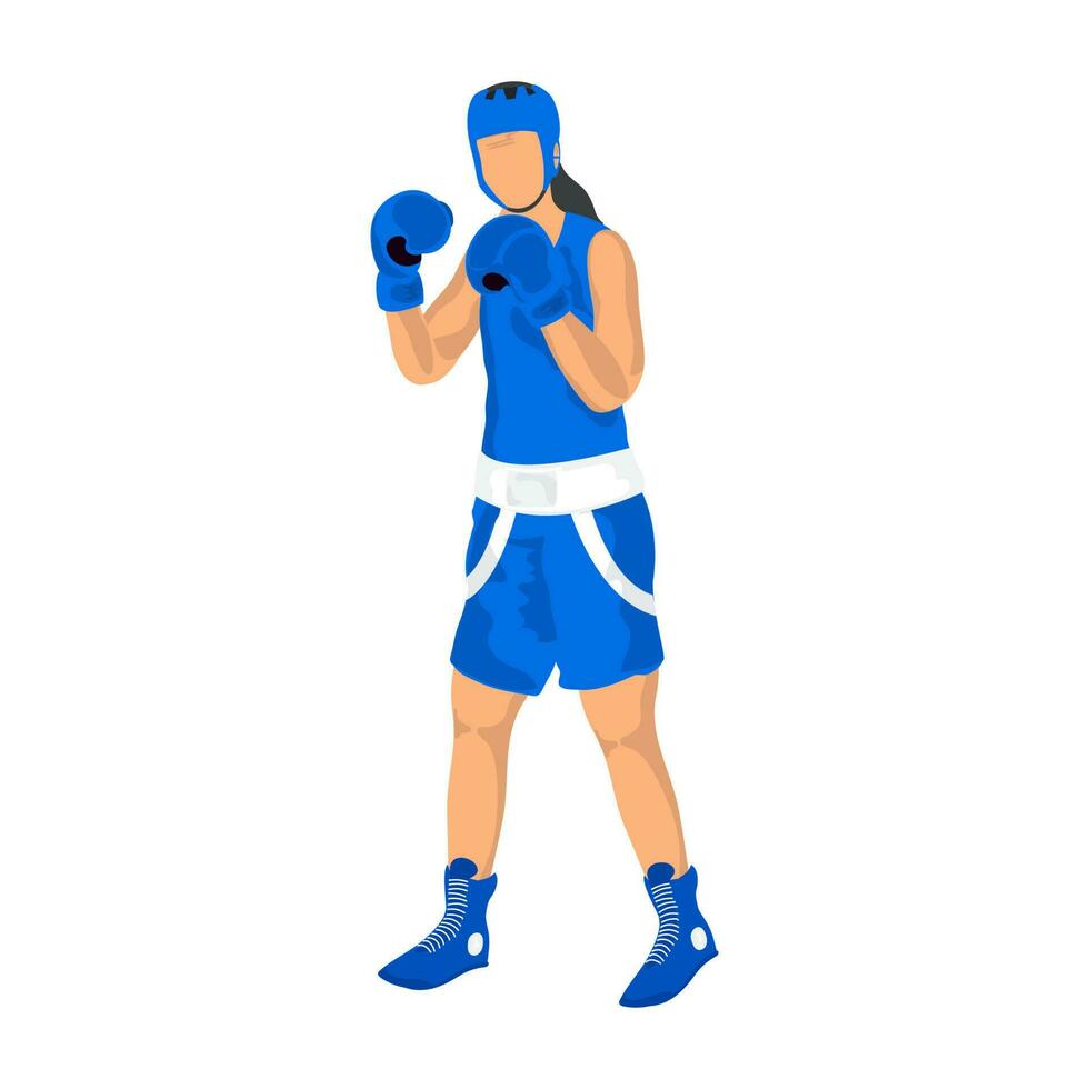 Faceless Female Boxer Player Standing On White Background. vector