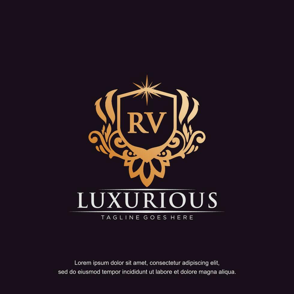 RV initial letter luxury ornament gold monogram logo template vector art.