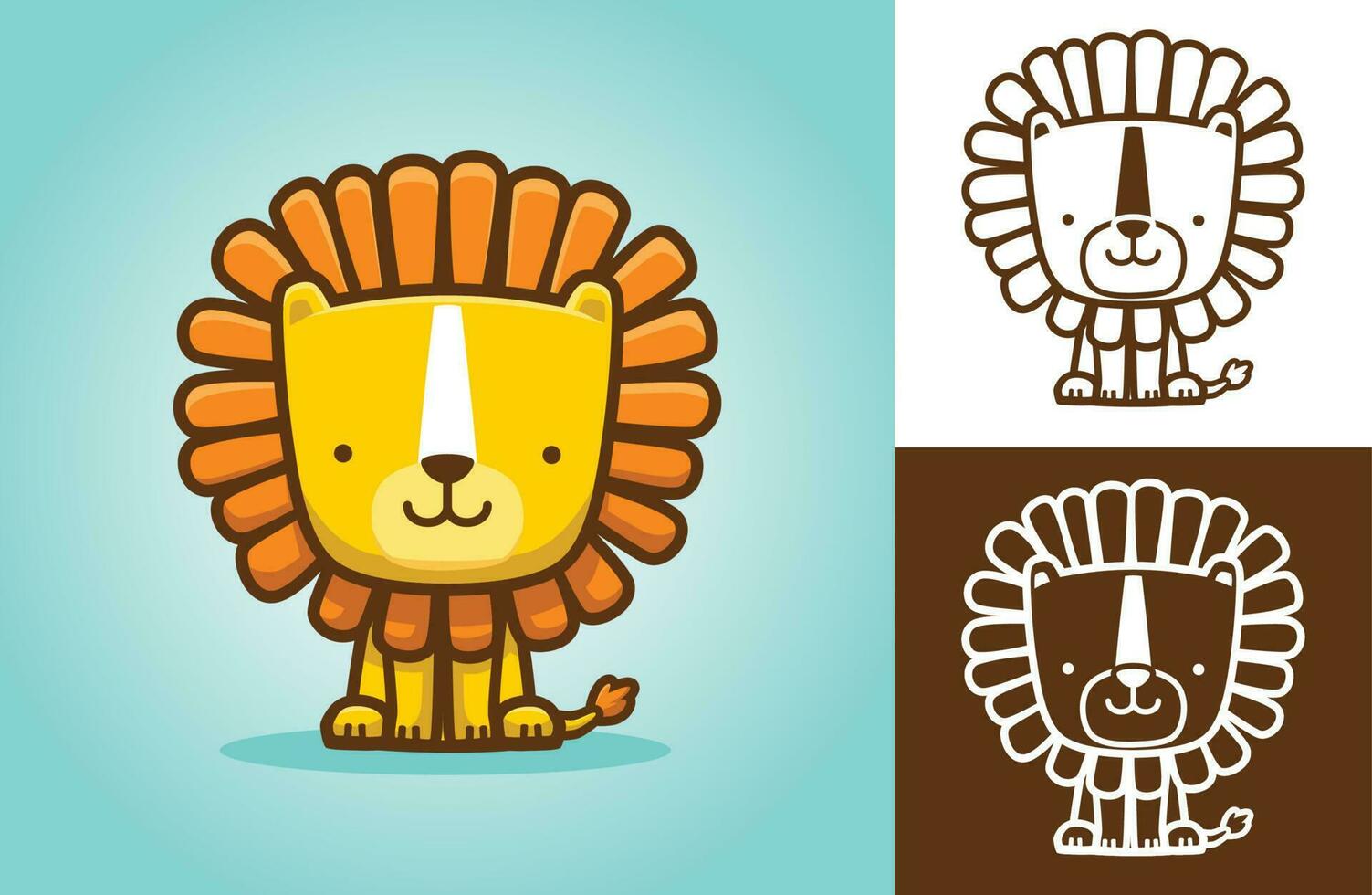 Smiling cute lion. Vector cartoon illustration in flat icon style