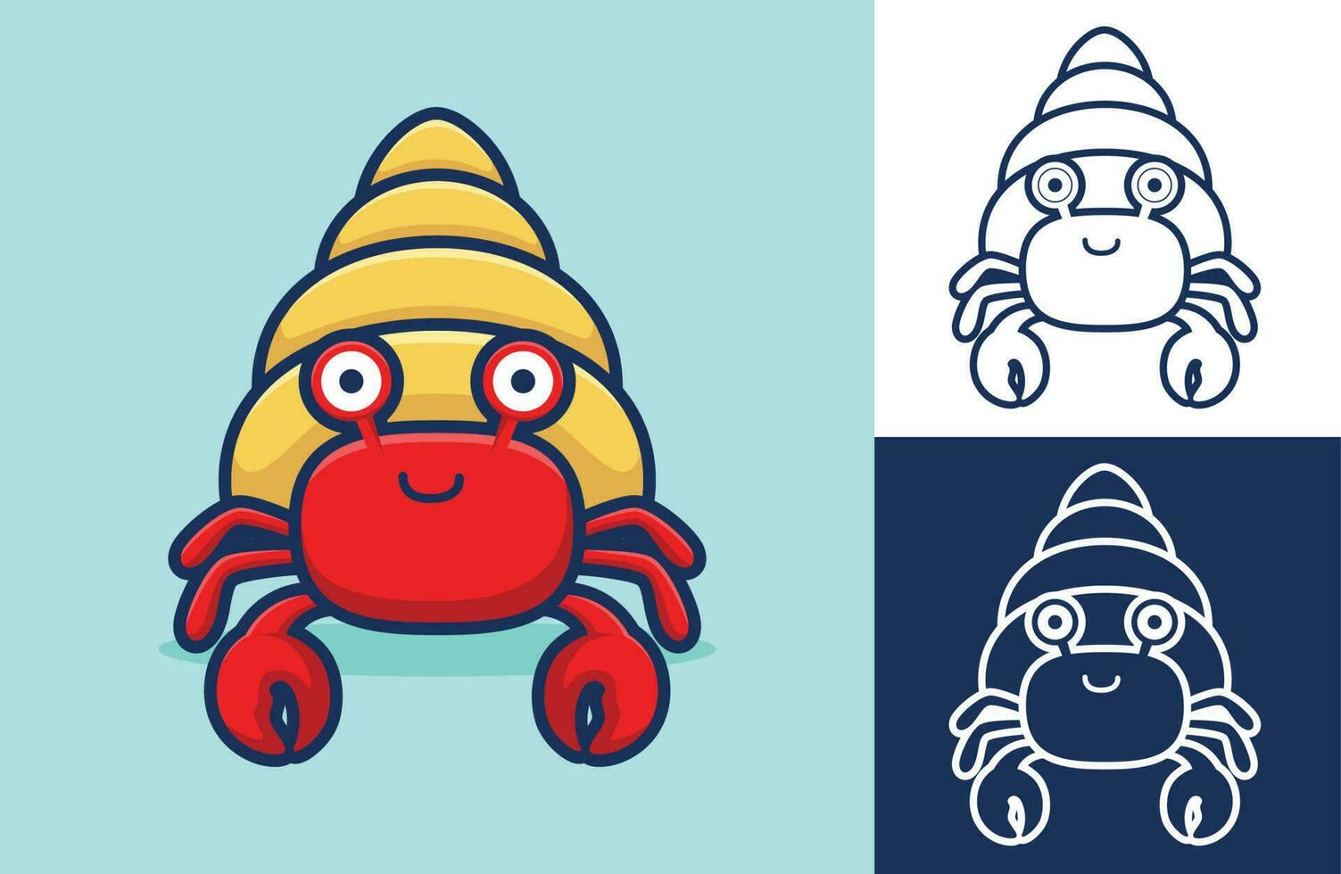 Funny hermit crab smiling. Vector icon illustration