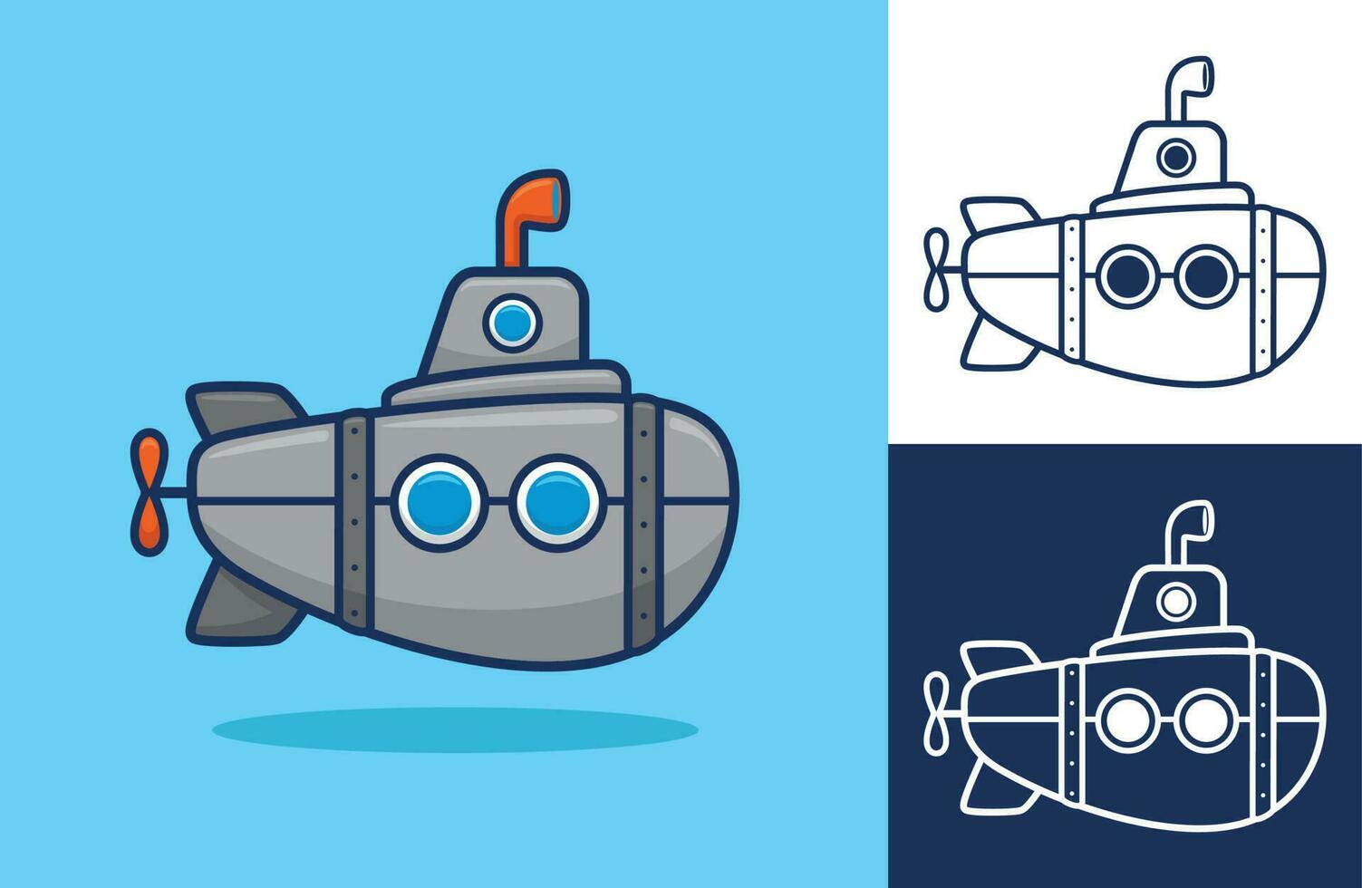 Submarine flat cartoon. Vector icon illustration