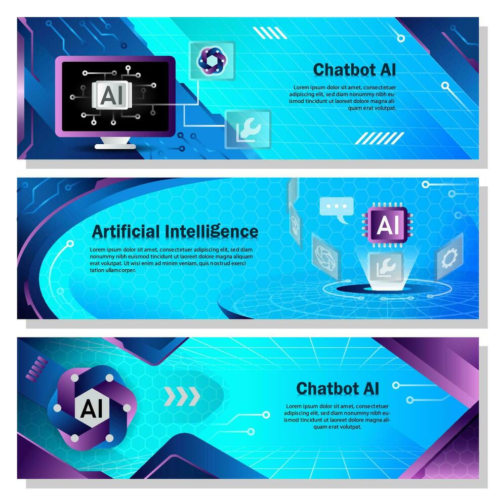 Artificial Intelligence Chatbot Technology Banners Set vector