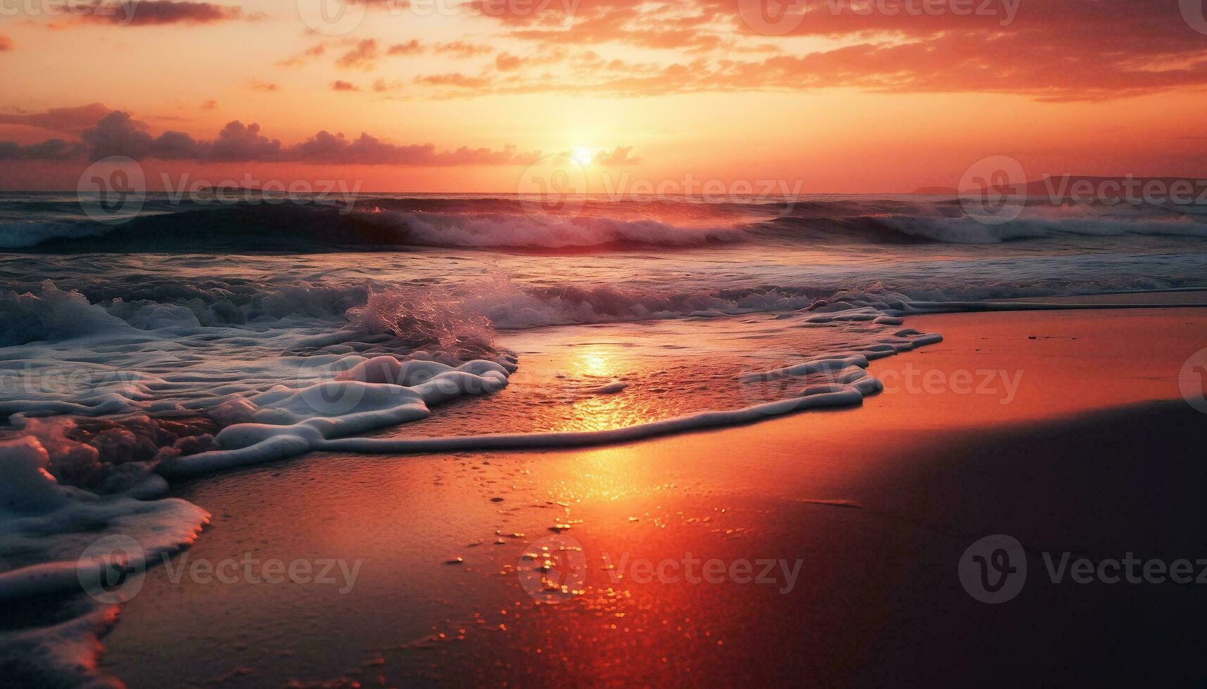 Sunrise on the beach with beautiful seascape view. Get away and holiday concept photo