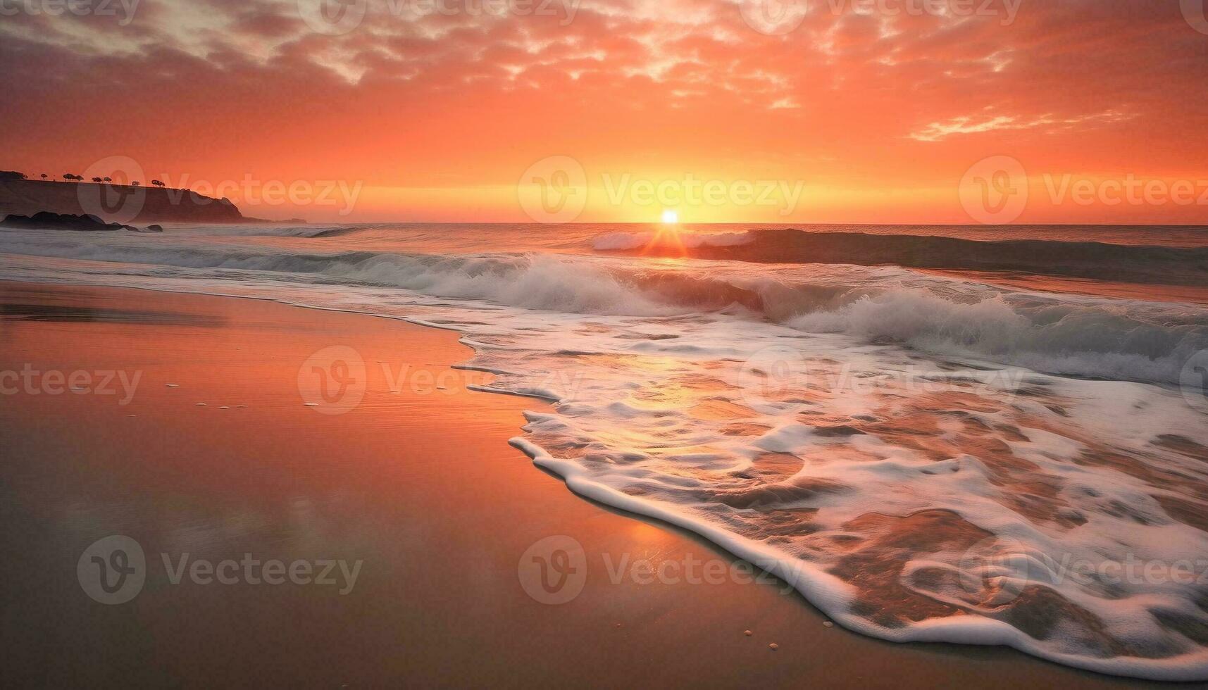 Sunrise on the beach with beautiful seascape view. Get away and holiday concept photo