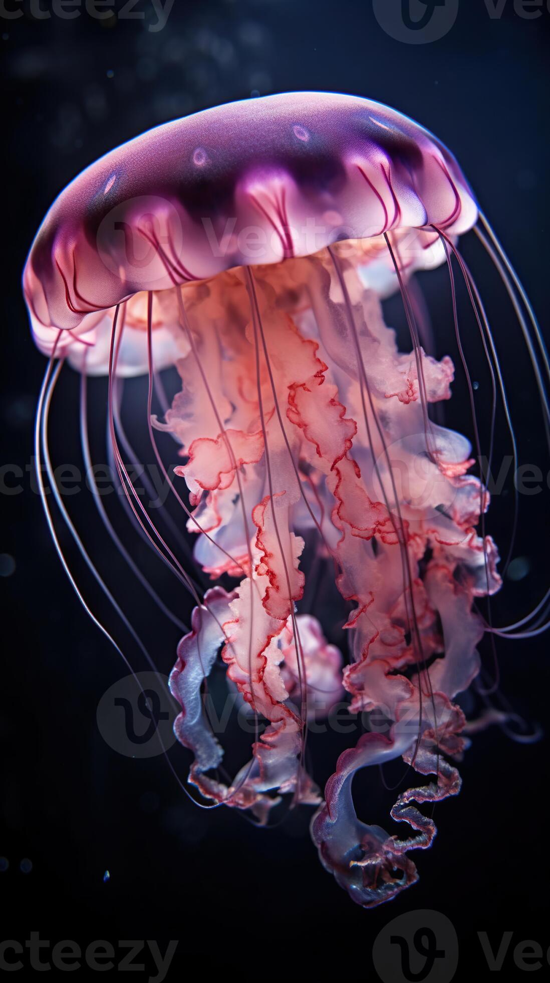 Pink Electric Jellyfish underwater in the dark, generative ai 23321435