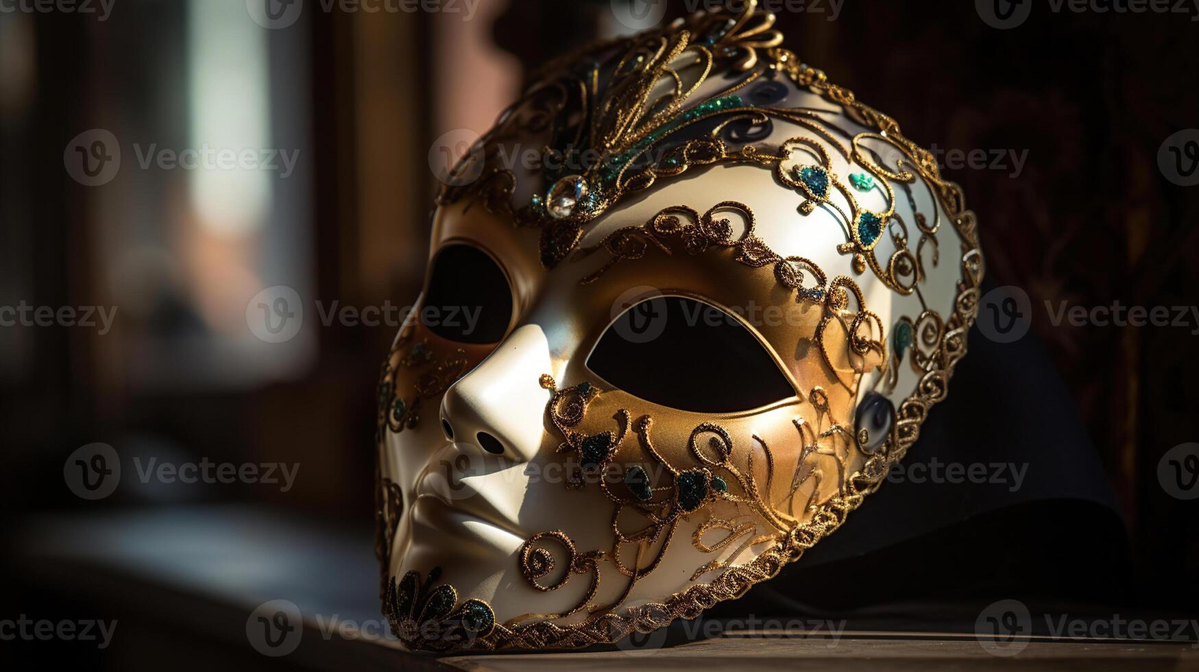 hermosa veneciano mascarilla, con oro decoraciones aislado, generativo ai foto