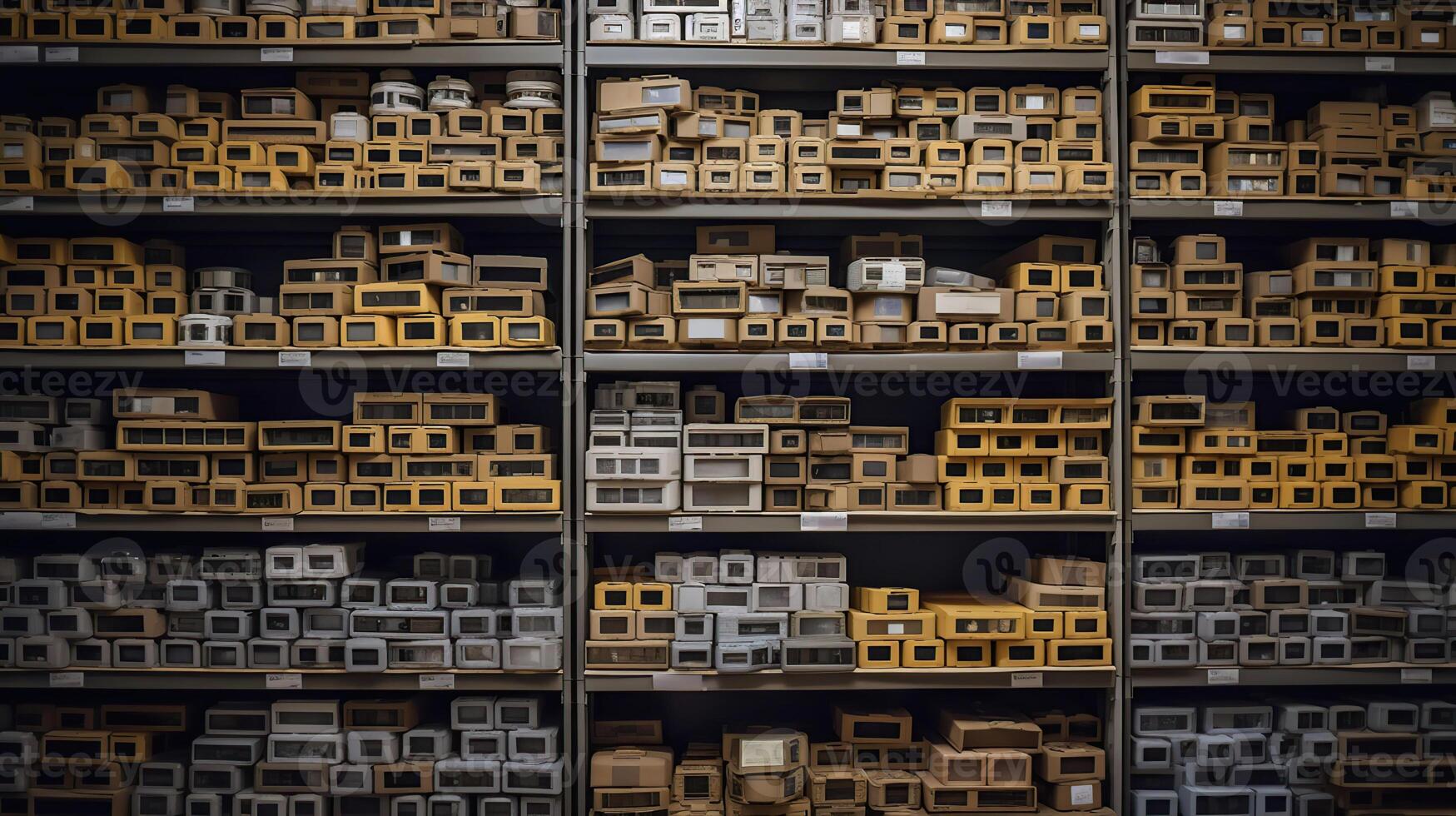 Rows Of Shelves With Boxes In Warehouse, photo