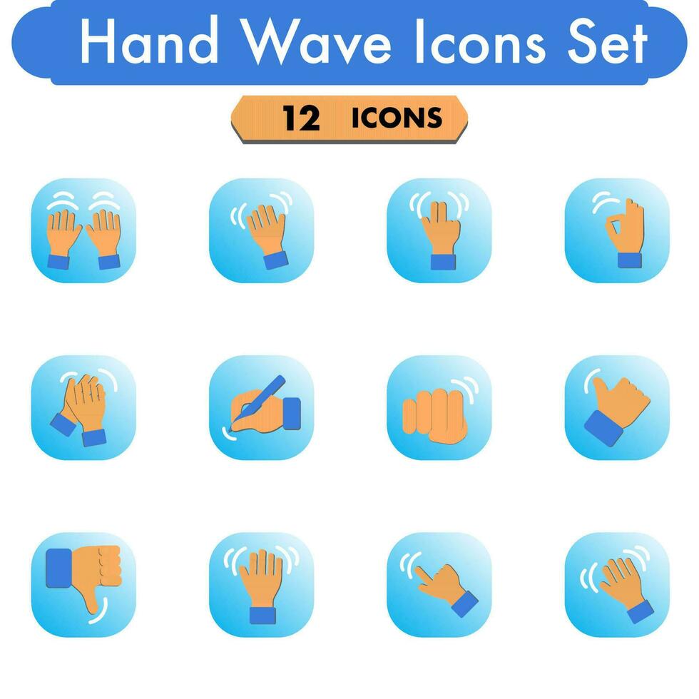 Blue And Orange Set Of Different Hand Movement Paper Cut Icon. vector