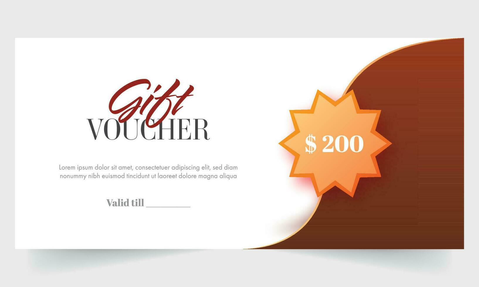 Gift Voucher Banner Or Template Design With Discount Label On Brown And White Background. vector