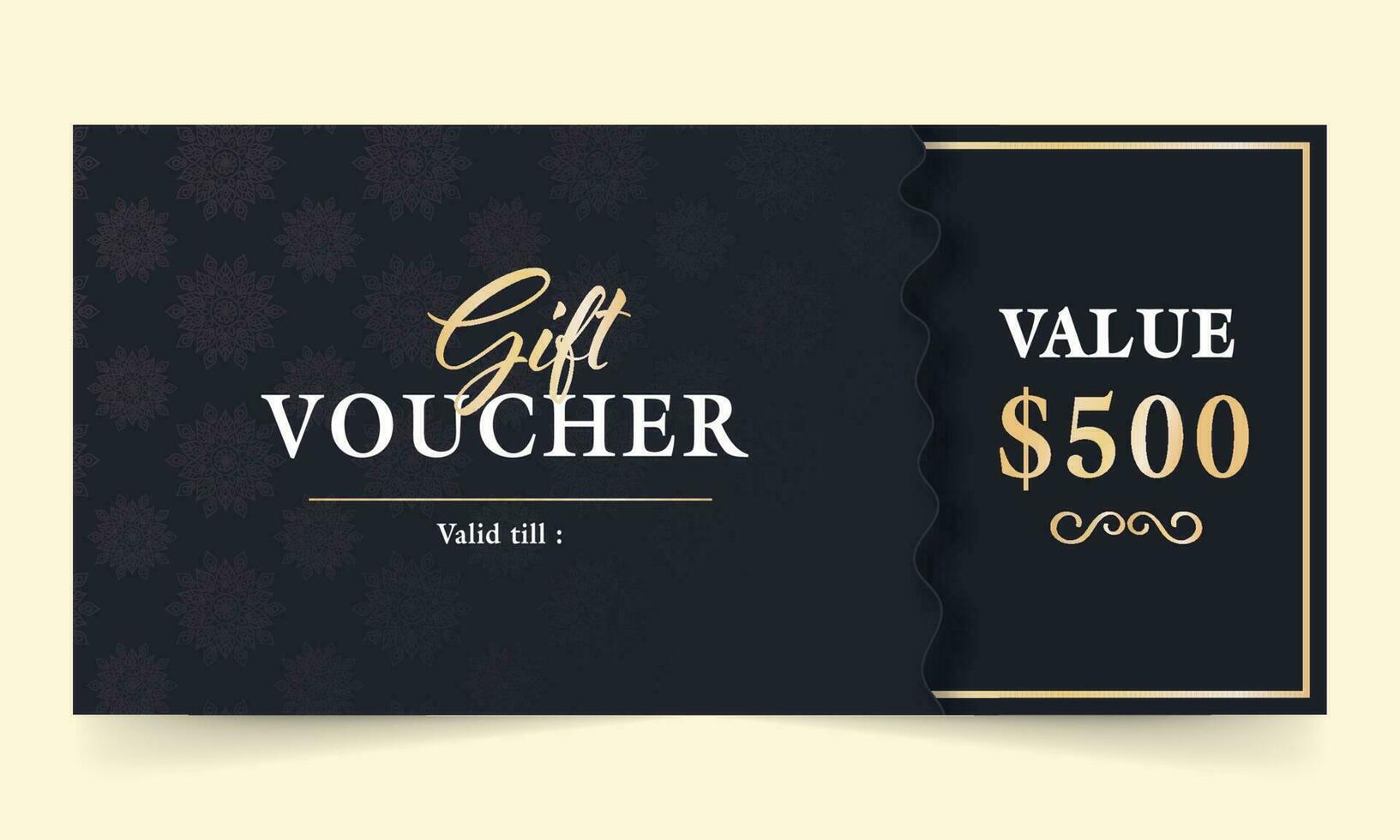 Gift Voucher Or Coupon Banner Design With Mandala Pattern In Blue Color. vector