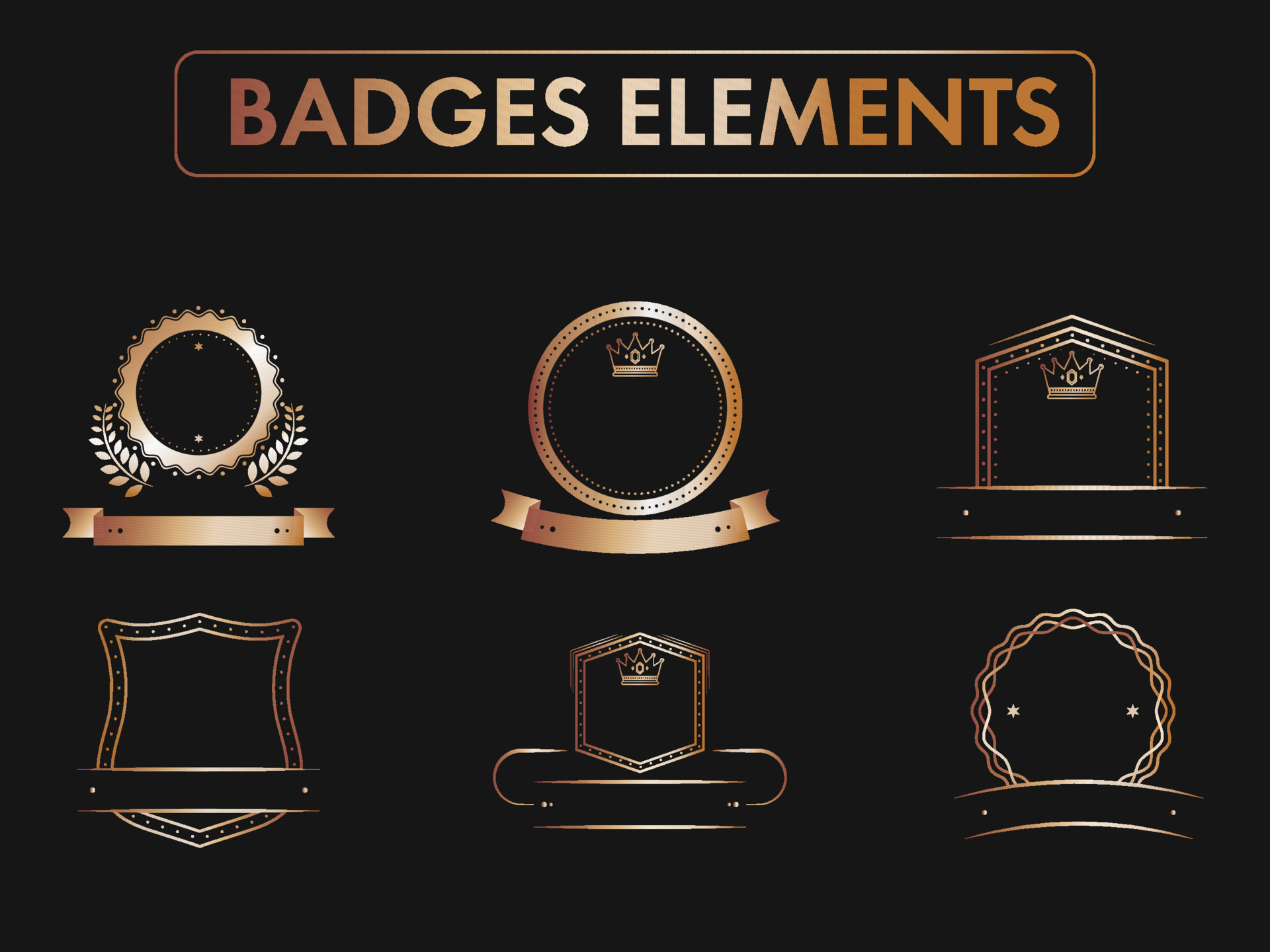 Set Of Copper Badge Or Label Elements On Black Background. 23321616 Vector  Art at Vecteezy