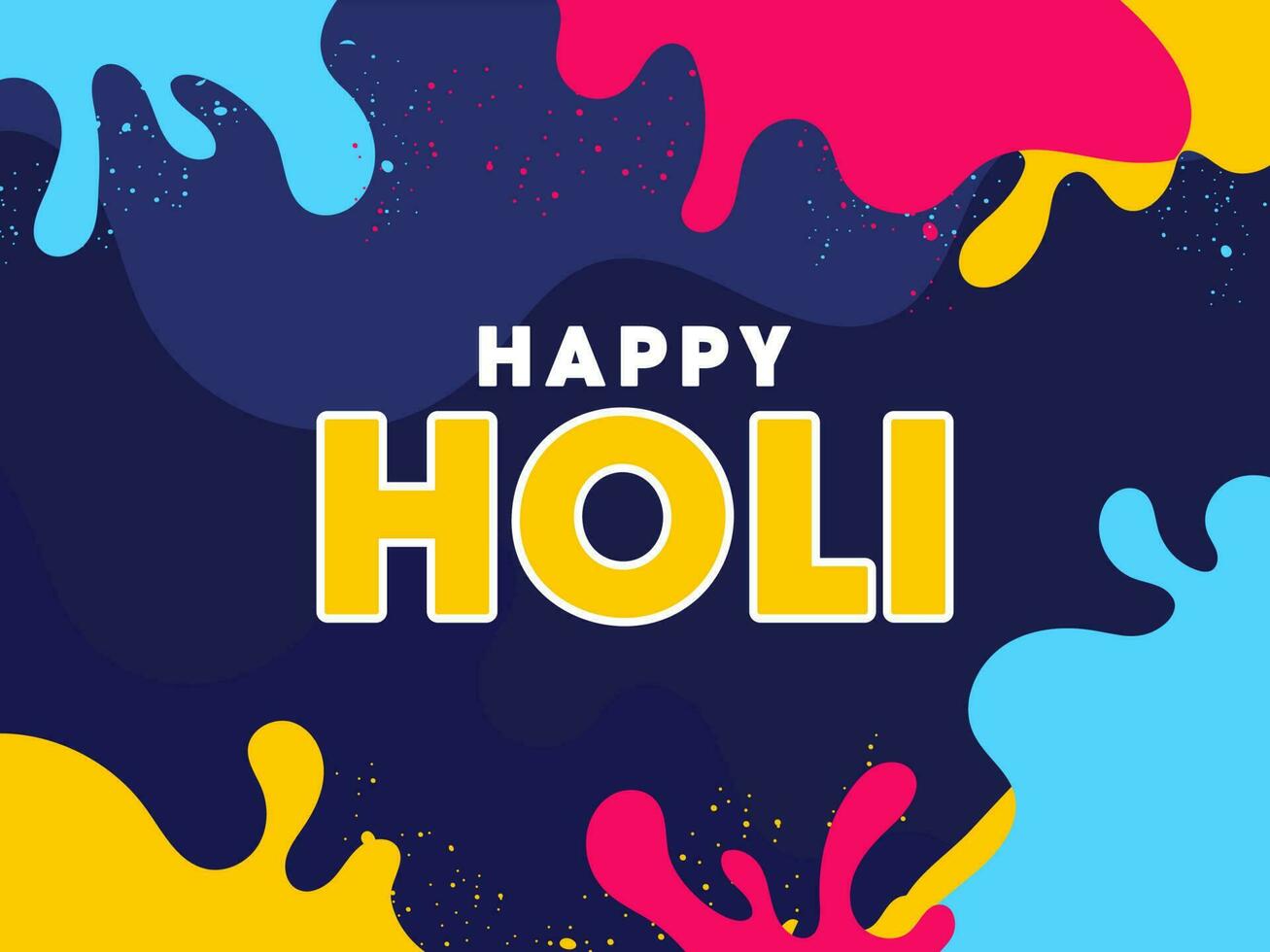 Happy Holi Font And Colorful Paint Splash Effect On Blue Background. vector
