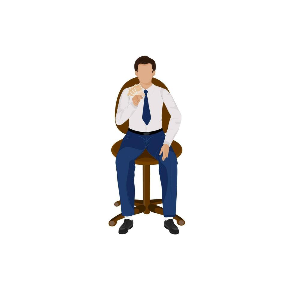 Faceless Businessman Showing Money At Chair Illustration. vector