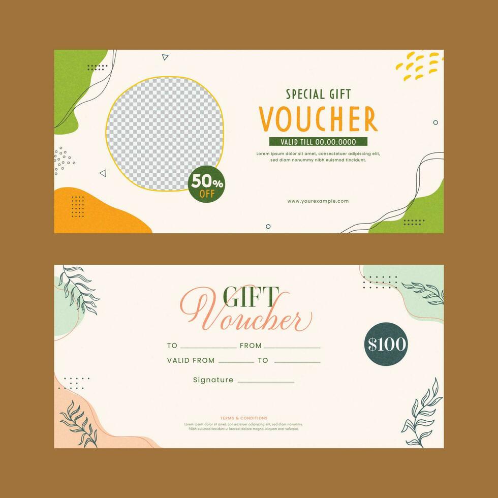 Gift Voucher Or Coupon Banner Layout With Space For Product Image Against Brown Background. vector