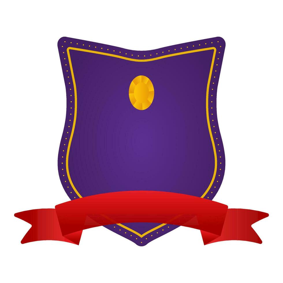 Purple Blank Diamond Shield Badge With Red Ribbon On White Background. vector