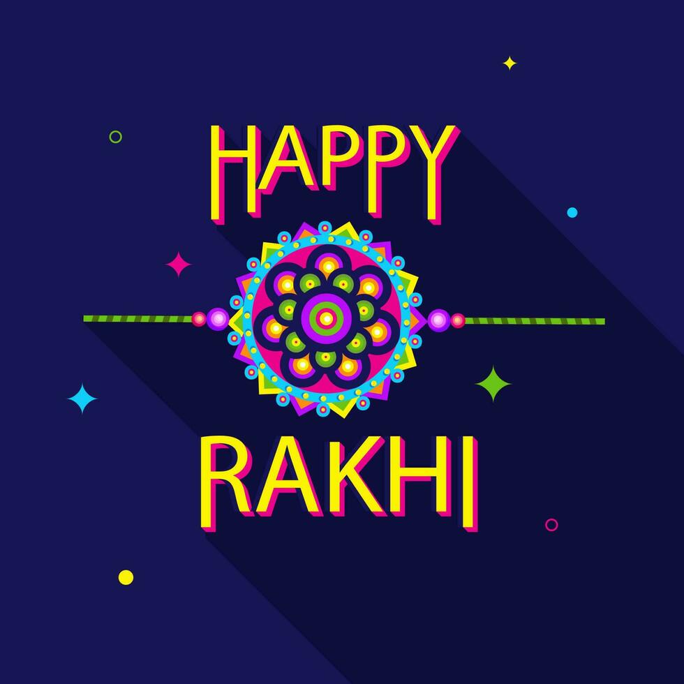 contento rakhi letras con rakhi en azul antecedentes. vector