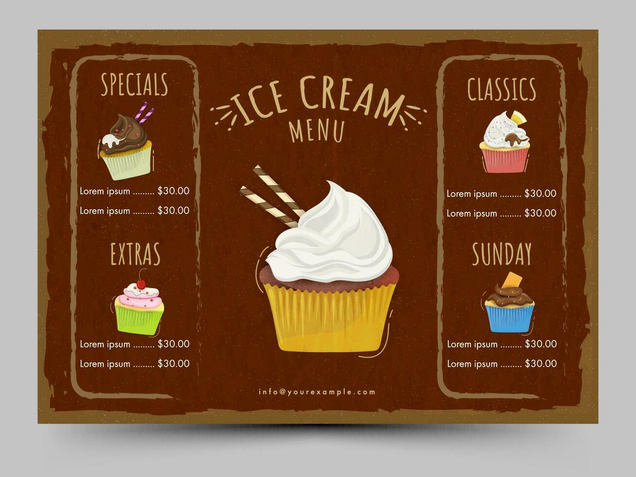 Ice Cream Menu Card Poster Layout For Publishing. vector