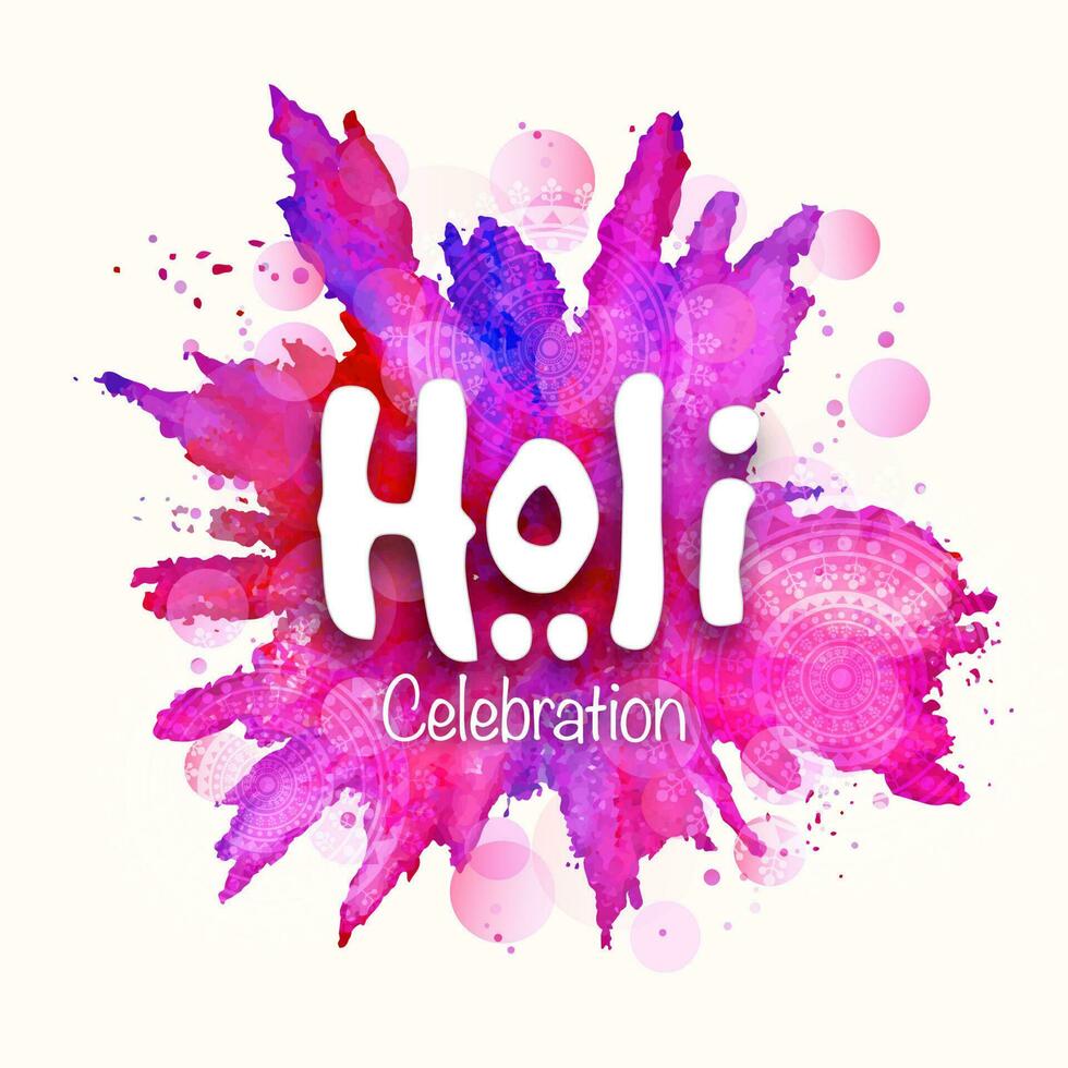 White Holi Celebration Font Against Watercolor Effect And White Background. vector