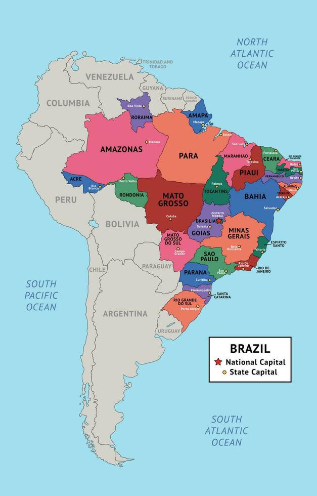 Colorful Country Map Brazil vector