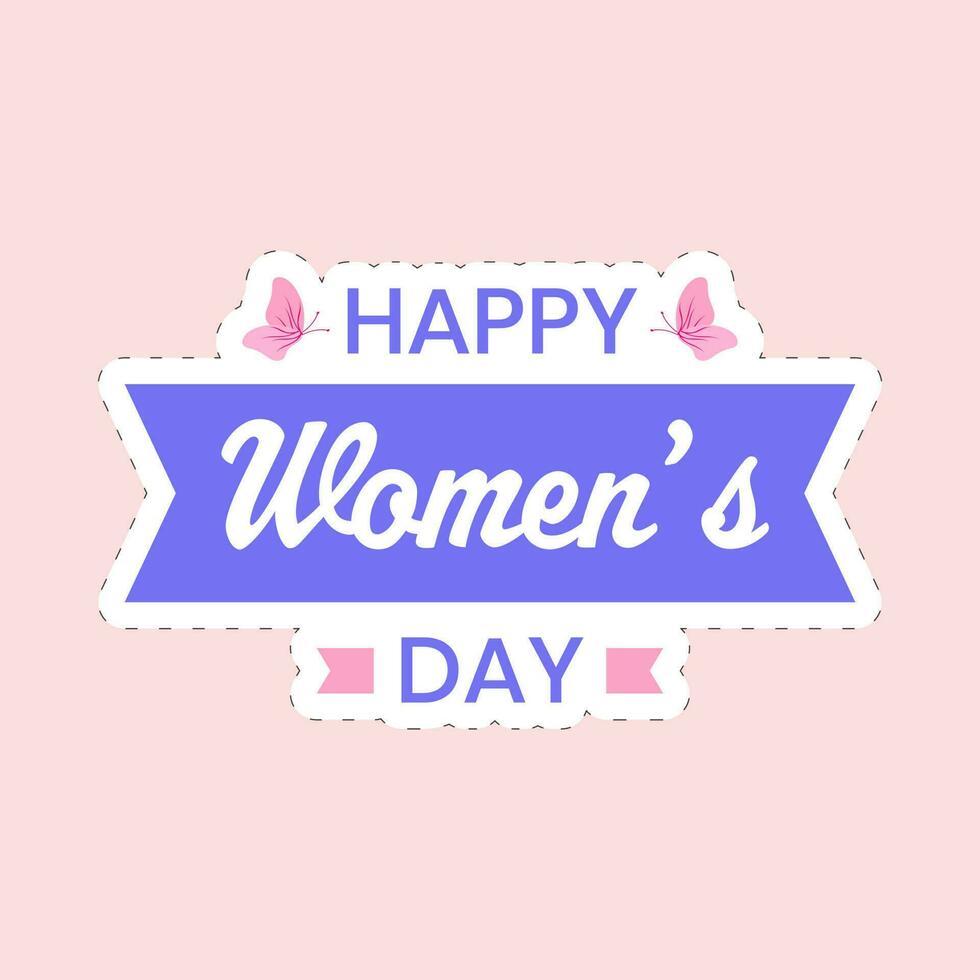 Sticker Style Happy Women's Day Text Against Pink Background. vector