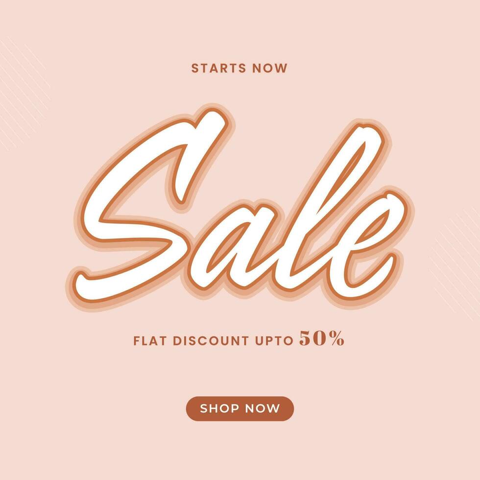 Start Now Sale Poster Design With Discount Offer And White Brush Effect On Pink Background. vector