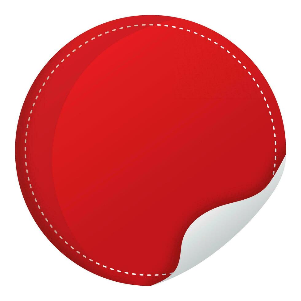 Red Curl Paper Round Label Element On White Background. vector