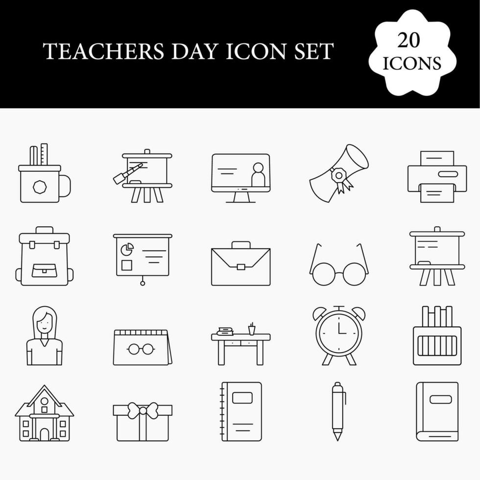 20 Teacher Day Icon Set In Linear Style. vector