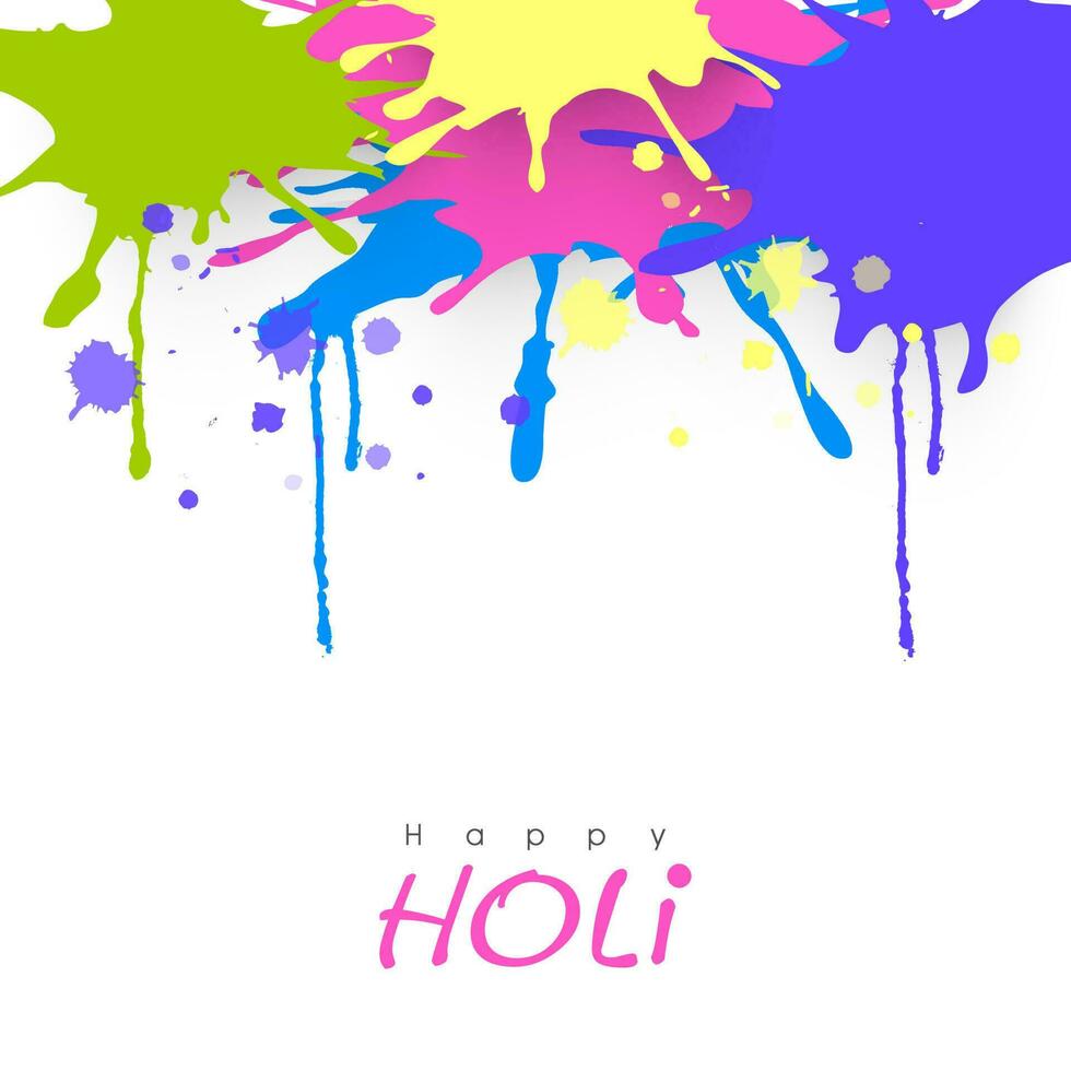 Colorful Paint Splash Against White Background With Happy Holi Font. vector