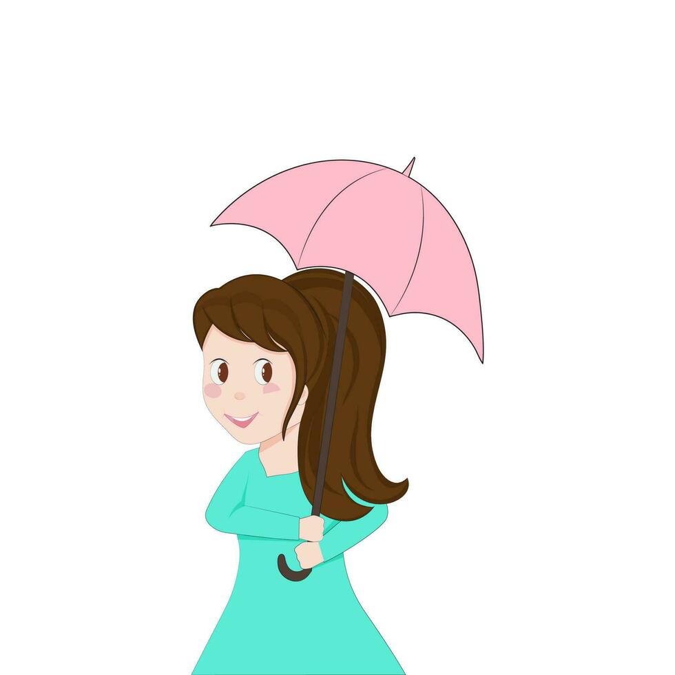 Beautiful Young Girl Holding Umbrella On White Background. vector