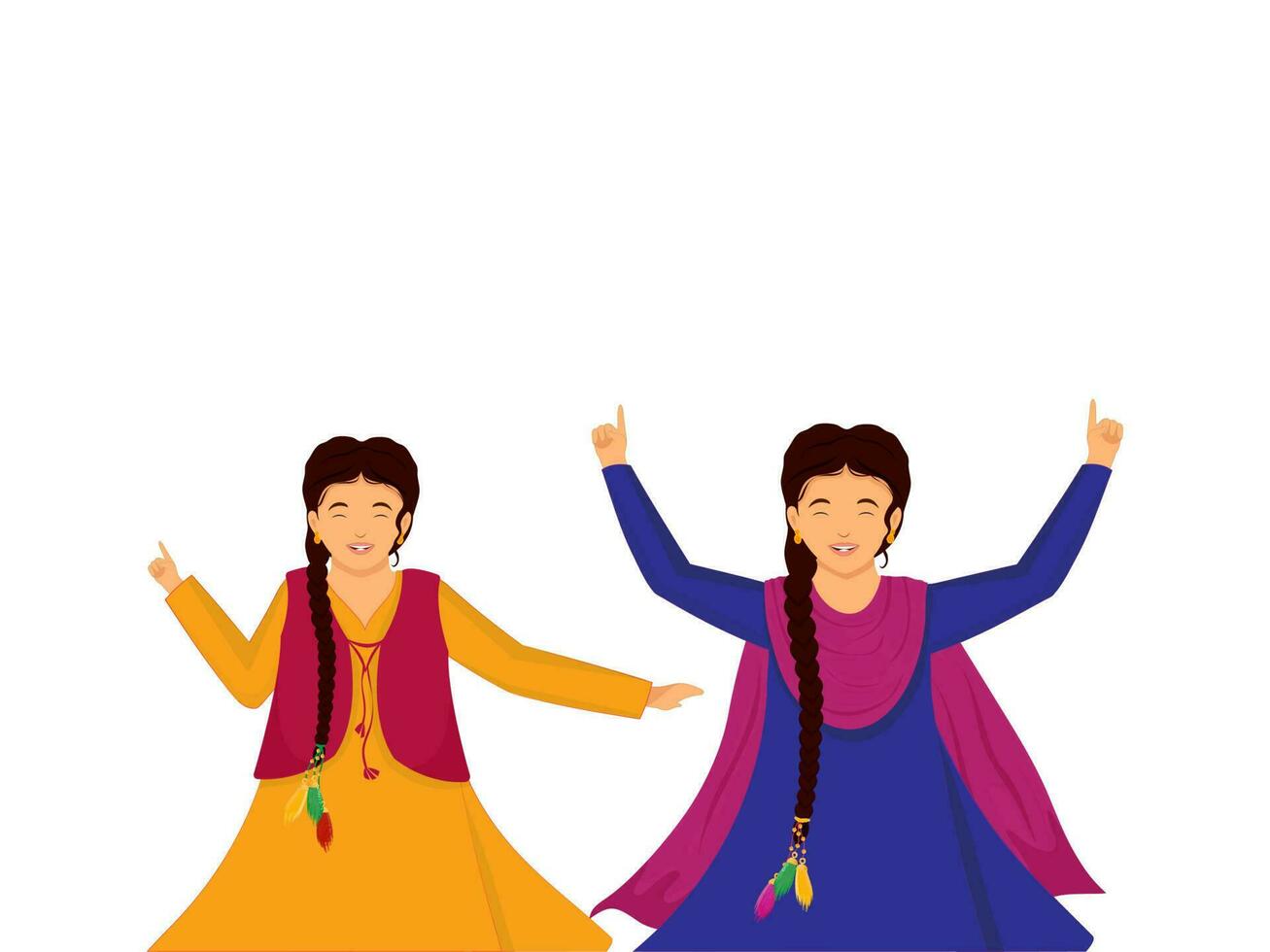 Punjabi Young Ladies Doing Bhangra Dance On White Background. vector