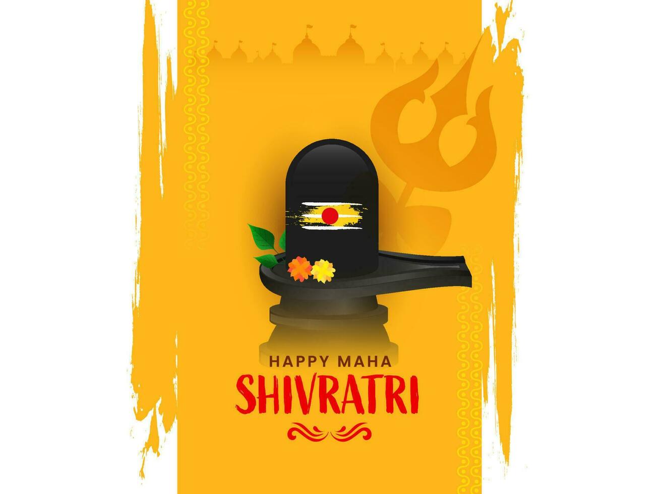 Happy Maha Shivratri Concept With Worship Lingam Statue And Orange Brush Effect On White Background. vector