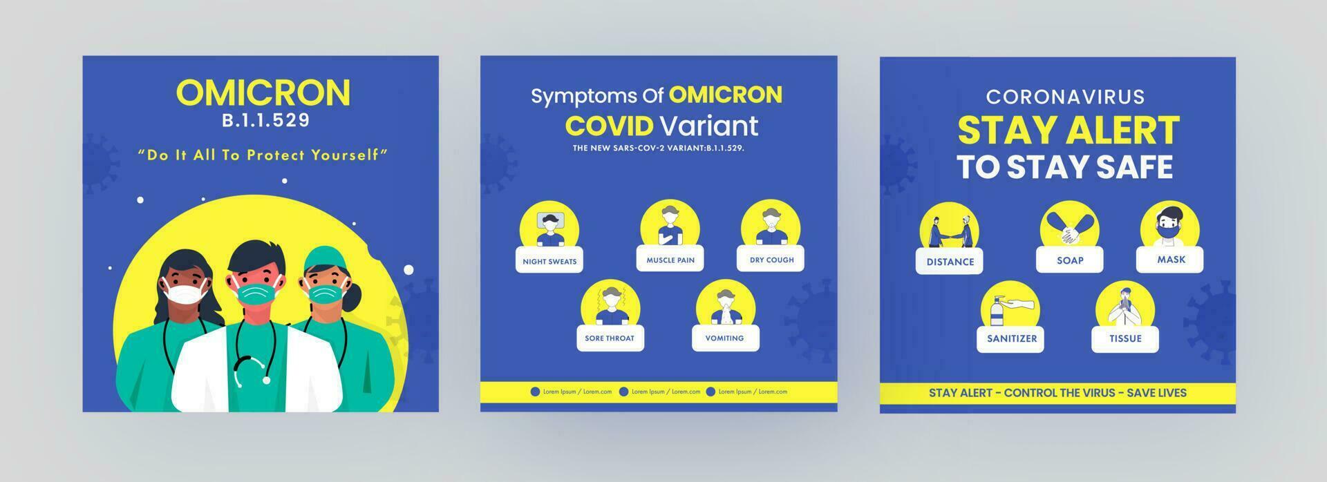 Precautions And Symptoms Of Covid-19 Omicron Variant Based Post Or Template Design For Advertising. vector