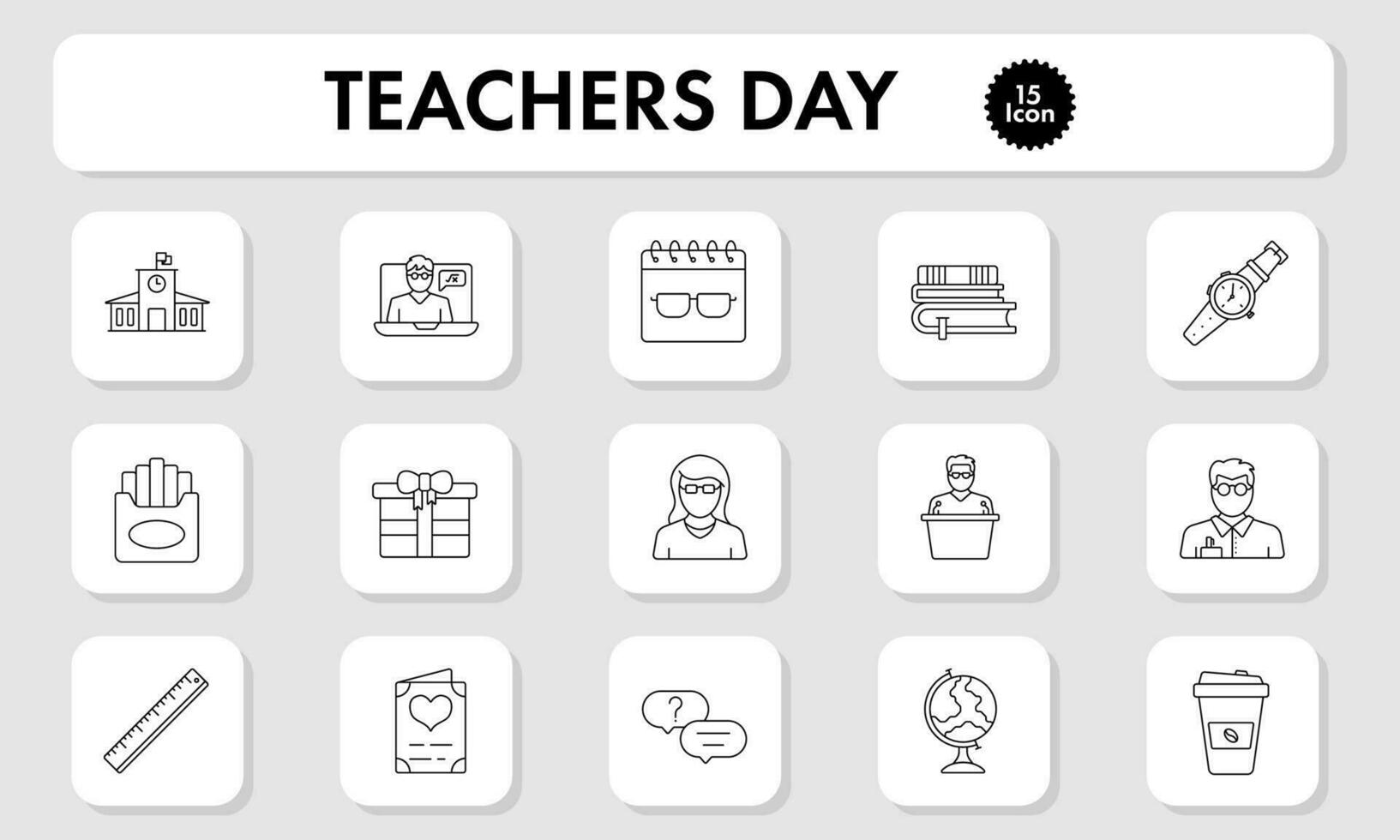 Black Linear Style 15 Teachers Day Square Icon Pack. vector