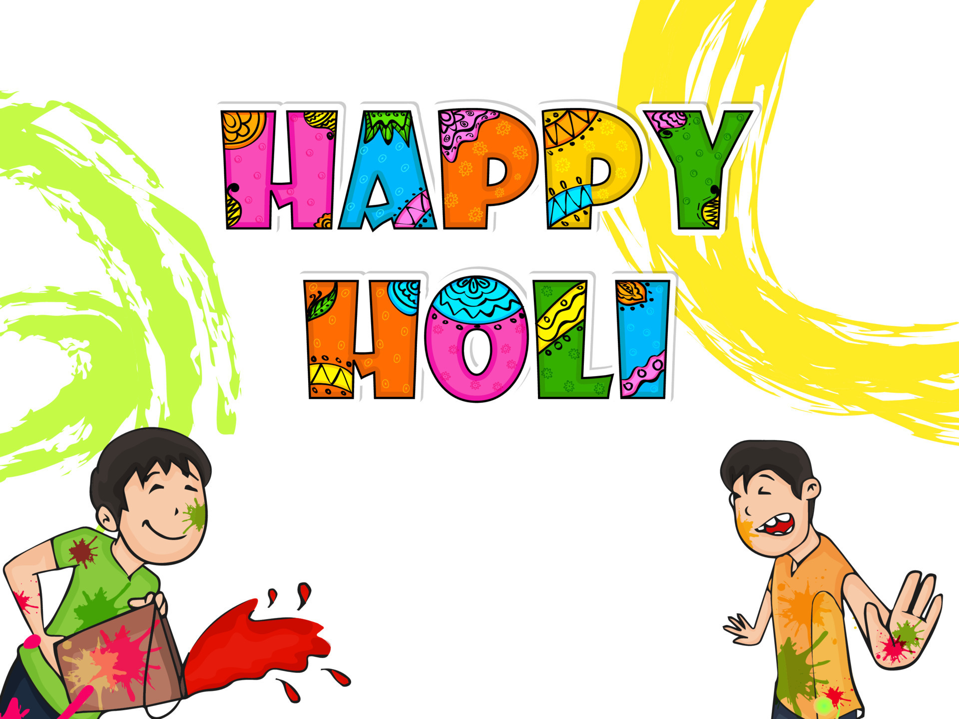 Indian Festival Of Colours Happy Holi Concept With Indian Boys Playing indian-festival-of-colours-happy-holi-concept-with-indian-boys-playing