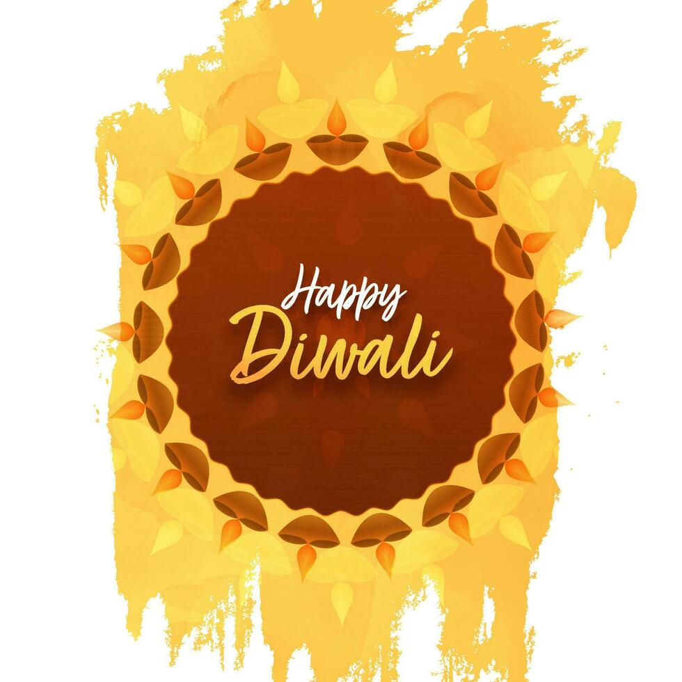 Indian Light Festival, Happy Diwali Celebration with Oil Lit Lamps on Yellow Background. vector